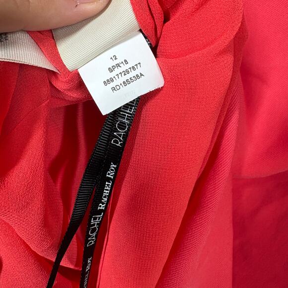 RACHEL Rachel Roy 12 Asymmetrical Ruffle Trapeze Mini Dress Pink Cold Shoulder - Picture 9 of 10